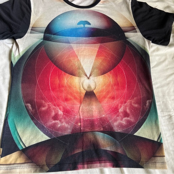 Imaginary Foundation Stars Tree Universe T-shirt Beige Black Psychedelic - Picture 2 of 7